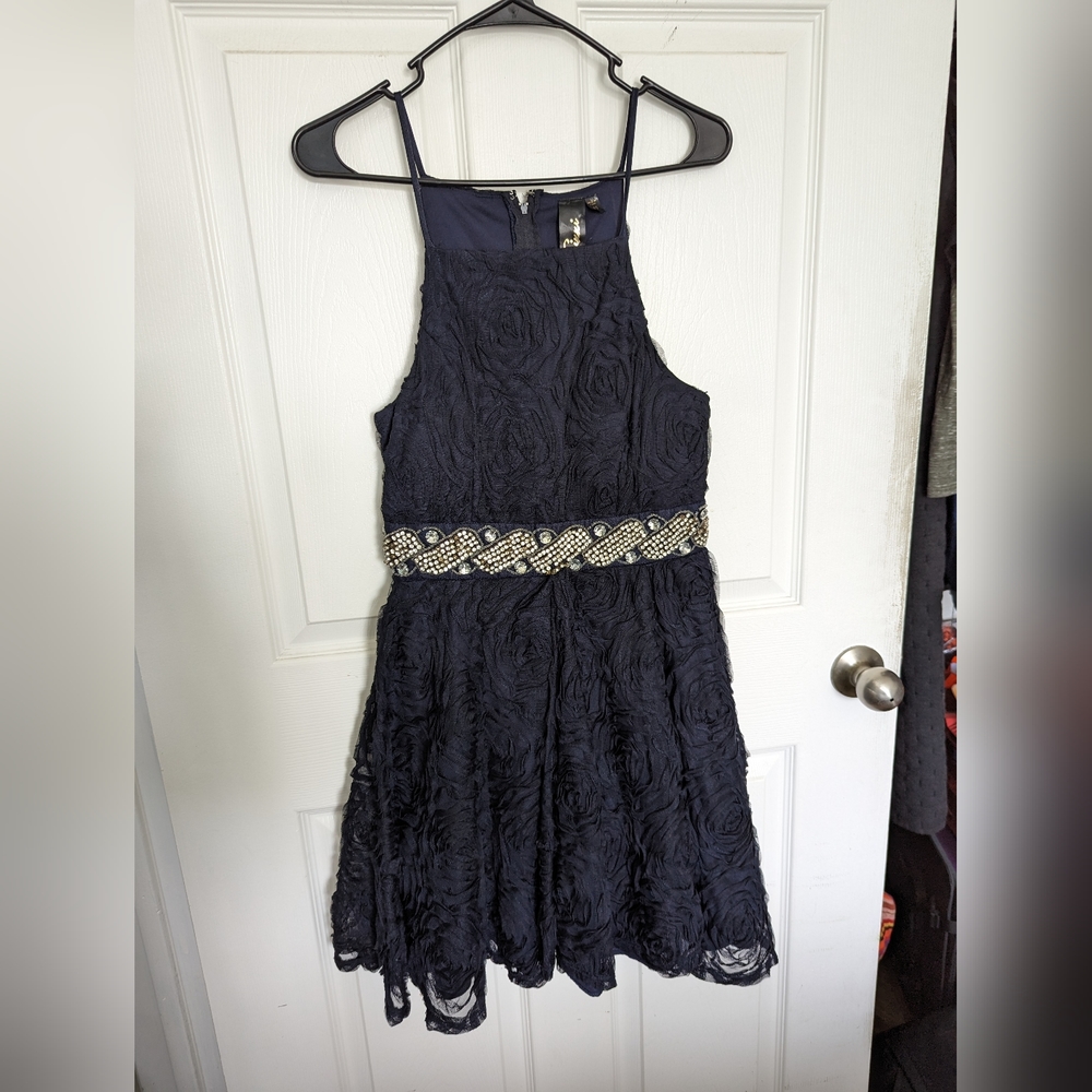 Navy Blue Semi-Formal / Formal Dress with Rhinestones - Size 11